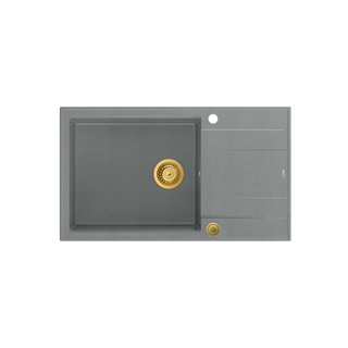 EVAN 136 XL GraniteQ zlewozmywak z syfonem Push To Open 1-komorowy z/o (860x500x210; kom. 420x490) silver stone / elementy złote