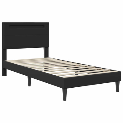 Ramka łóżka z paskami LED Czarny 90 x 200 cm Ekoskóra