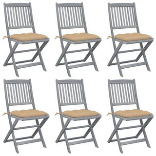 vidaXL Składane krzesła ogrodowe, 6 szt., poduszki, drewno akacjowe