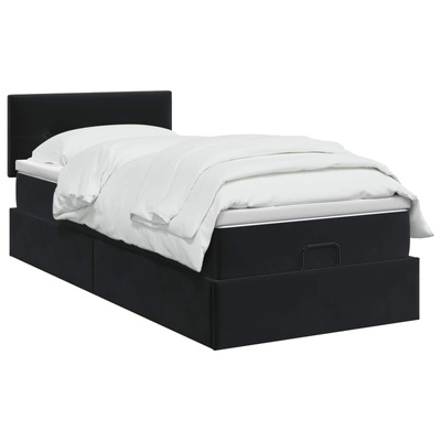 Łóżko ottoman z materacem Z zagłówkiem Czarny 90 x 200 cm Welur