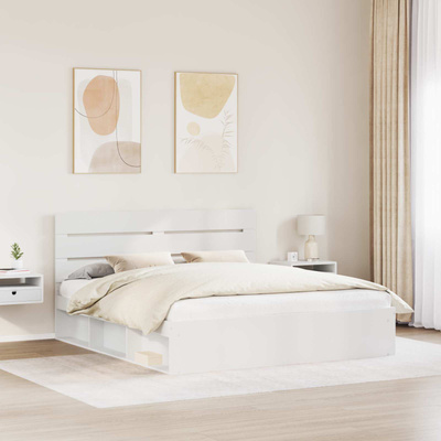Ramka łóżka Z zagłówkiem Biały 200 x 200 cm Lite drewno sosnowe
