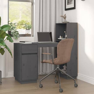 vidaXL Biurko, szare, 110x53x117 cm, lite drewno sosnowe