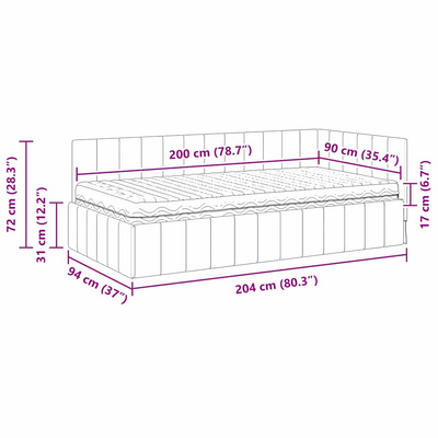 Rama Łóżka Narożnego z Materacem 2 szt. Żółty 90 x 200 cm