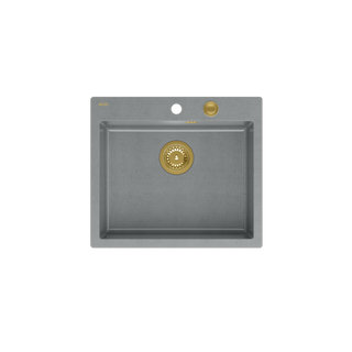 MORGAN 110 GraniteQ zlewozmywak silver stone z syfonem Push To Open kol. złoty 1-komorowy b/o + zaczepy 4 szt