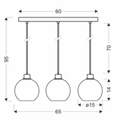 Lampa wisząca Valor potrójna z kloszami szklana czarno-złota do salonu