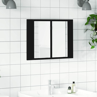 Szafka łazienkowa z lustrem i LED, czarna, 60x12x45 cm, akryl