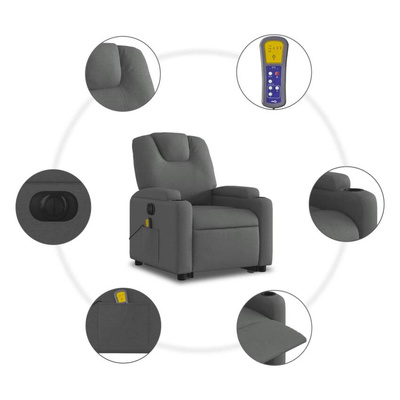 Podnoszony fotel masujący, elektryczny, rozkładany, ciemnoszary vidaXL