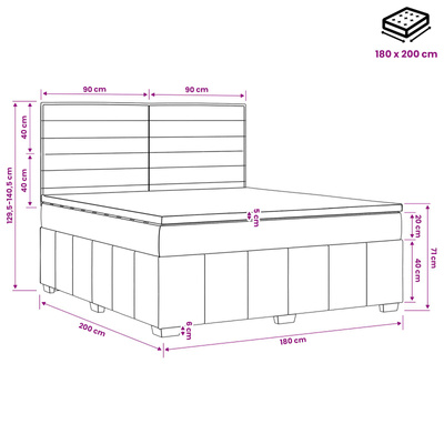 Łóżko z box spring LED z materacem ciemnoszary 180 x 200 cm