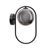 Kinkiet ścienny CORDEL w stylu dark japandi  – czarny ring z grafitowym kloszem kulką - nowoczesny kinkiet LED G9 do sypialni