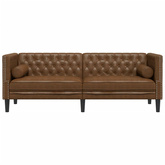 Sofa Chesterfield z wałkami, 3-os., brązowa, sztuczny zamsz
