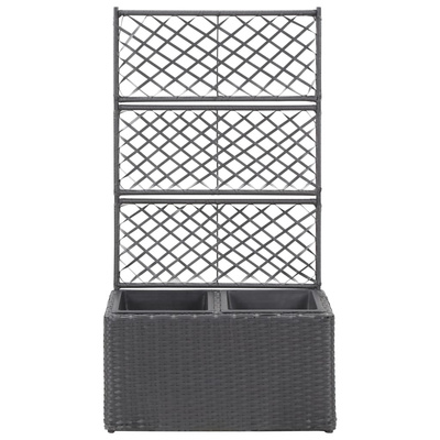 vidaXL Donica z kratką i 2 wkładami, 58x30x107 cm, polirattan, czarna