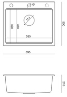 Quadron | KURT 110 | kuchenny zlewozmywak granitowy CZARNY mat | wymiary: 59,5 x 50 x 21,5 cm | akcesoria: syfon, dozownik, deska, Qmata | 1-komorowy wpuszczany | podbudowa szafki: od 60 cm