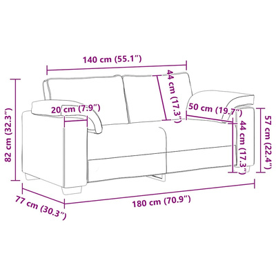 Sofa dwuosobowa Szary chmur 180 cm tkanina