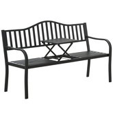 Ławka Ogrodowa Taras Ogród Park Metalowa Oparcie Stolik Czarna 150 cm