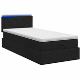 Łóżko z pojemnikiem i materacem LED Czarny 90 x 190 cm tkanina