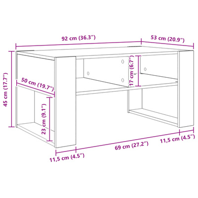 Stolik kawowy Szary Sonoma 92 x 53 x 45 cm Drewno inżynieryjne