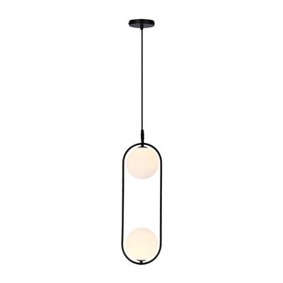 Lampa wisząca CORDEL elegancka - czarna z białymi kloszami kulkami - nowoczesne oświetlenie salonu 2x G9 LED
