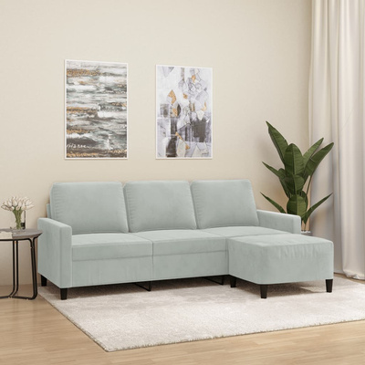 3-osobowa sofa z podnóżkiem, jasnoszara, 180 cm, aksamit