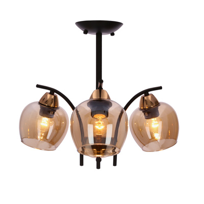 MERRA lampa wiszaca czarny 3x40W E27 klosz bursztynowy  33-35318