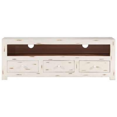 vidaXL Szafka pod TV z litego drewna akacjowego, 110x30x40 cm, biała