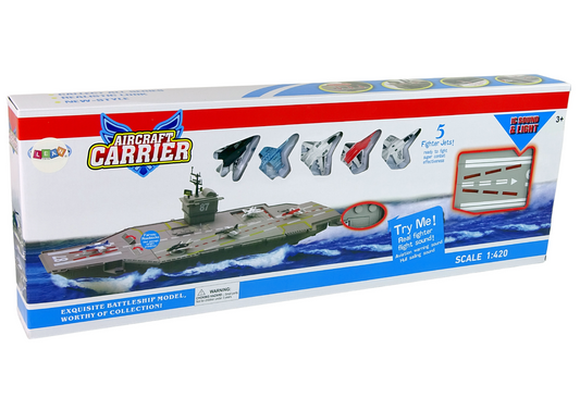 Statek Lotniskowiec Odrzutowce 5 szt Dźwięk Światła