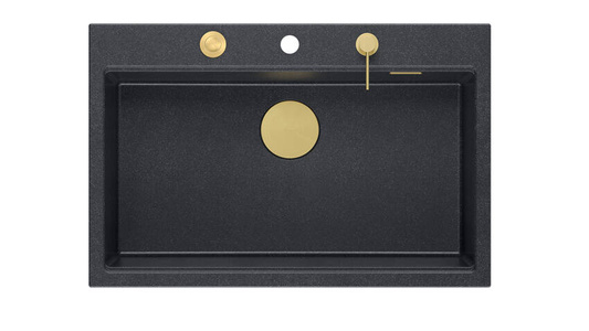 Zlewozmywak granitowy MARC 1-komorowy 76x50 cm czarny/black diamond + Nano ZŁOTO PVD
