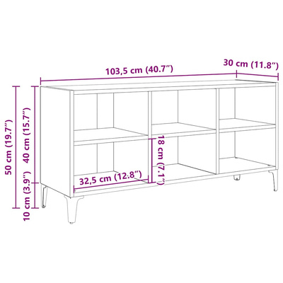 Szafka TV, metalowe nóżki, przydymiony dąb, 103,5x30x50 cm