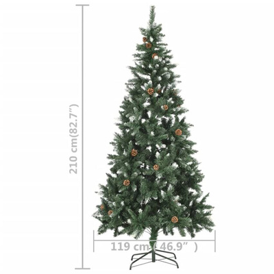 vidaXL Sztuczna choinka z lampkami i szyszkami, 210 cm