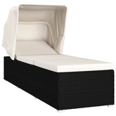 vidaXL Leżak z zadaszeniem i poduszką, polirattan, kremowy