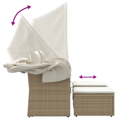 2-os. sofa ogrodowa z zadaszeniem i stołkami, beżowa, rattan PE