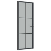 vidaXL Drzwi wewnętrzne, 76x201,5 cm, czarne, matowe szkło i aluminium