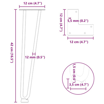 Nogi do stolika kawowego w kształcie spinki do włosów 4 szt. Białe 42 cm Stal lite