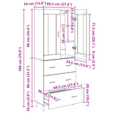 Highboard 2 szt. Czarny Dąb 69,5 x 34 x 180 cm