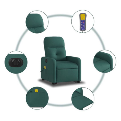 vidaXL Podnoszony fotel masujący, elektryczny, rozkładany, zielony