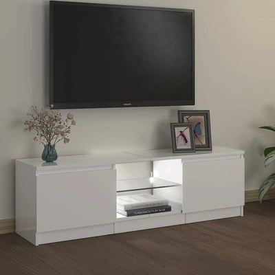 Szafka pod TV z oświetleniem LED, biała, połysk, 120x30x36 cm