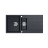 EVAN 156 GraniteQ zlewozmywak z syfonem Push To Open 1,5-komorowy z/o (1000x500x210; kom. 420x480) black diamond / elementy stalowe