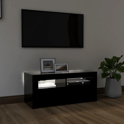 Szafka pod TV z oświetleniem LED, czarna, 90x35x40 cm