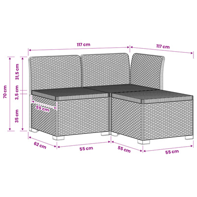 Sofa Ogrodowa 3-osobowa Rattanowa 3-osobowy PP antracytowy