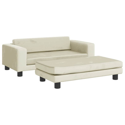 vidaXL Sofa dziecięca z podnóżkiem, kremowa, 100x50x30 cm, aksamit