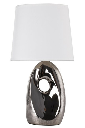 Lampka nocna Hierro ceramiczna biało-srebrna z abażurem E27
