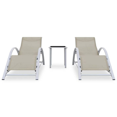 vidaXL Leżaki ze stolikiem, 2 szt., aluminium, kremowe