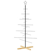vidaXL Metalowa choinka z drewnianą podstawą, czarna, 150 cm