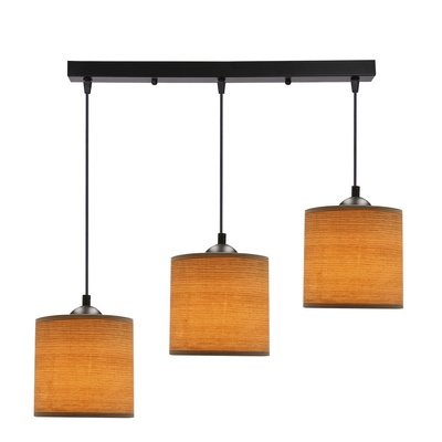 Lampa wisząca z abażurami Legno rattanowy orzechowy potrójna nad stół