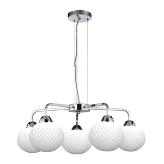 Lampa wisząca Madryt z białymi szklanymi kloszami 5-punktowa do salonu