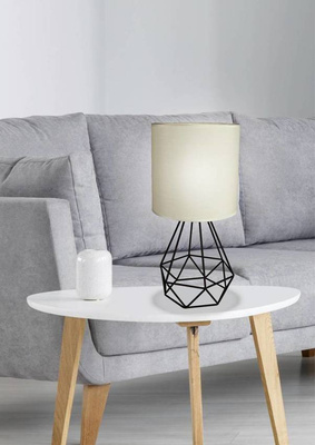 Lampka nocna Graf kremowa z abażurem metalowa lampa stołowa