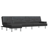 vidaXL Sofa rozkładana L, czarna, 255x140x70 cm, sztuczna skóra