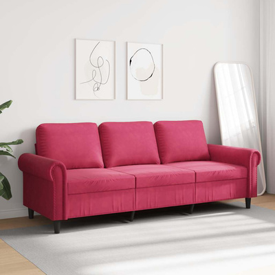 Sofa 3-osobowa, winna czerwień, 180 cm, obita aksamitem