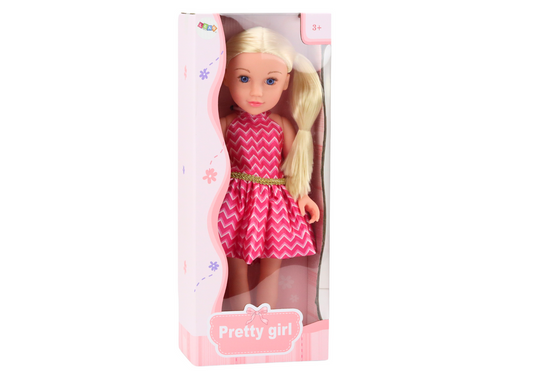 Lalka Różowa Sukienka Kucyki Blond Włosy Duża Laleczka 46cm
