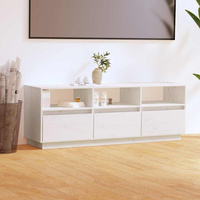 Szafka pod telewizor, biała, 140x37x50 cm, lite drewno sosnowe