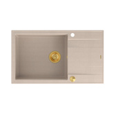 Zlewozmywak granitowy EVAN 136 XL – jednokomorowy, wpuszczany, pearl beige/elementy złote, Quadron